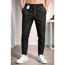 İnce Moda Giyim Erkek Slim Fit Beli Lastikli Düğmeli Bağcıklı Kumaş Pantolon