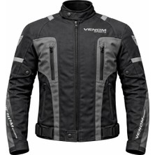 Venom Air Racing Siyah Gri Motosiklet Montu 4 Mevsim CE Korumalı Polyester Malzeme S Uyumlu