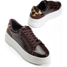 Alfaze Kahverengi Rugan Yüksek Taban Ortopedik Topuk Dikenine Karşı Özel Üretim Bağcıklı Spor Ayakkabı Topuk Boyu 3 cm