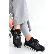 Alfaze Siyah Nubuk Beyaz Taban Ortopedik Bağcıklı Spor Ayakkabı Topuk Boyu 2 cm