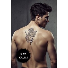 Geçici Yılan ve Gül Figürlü Dövme - 12 Saat Sonra Kararan 9X12 cm Üçgen Detaylı Realistic Tattoo