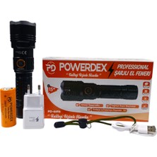 Powerdex PD-6696 Profesyonel El Feneri | 15W – 1500 Lümen – 4800 Mah – Zoomlu – Metal Kasa – Type-C Şarjlı