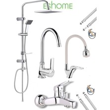 Lüx 4'lü Set Robot Yagmurlama Tepe Duş Seti - Banyo - Mutfak - Lavabo Esnek Muslugu Bataryasi