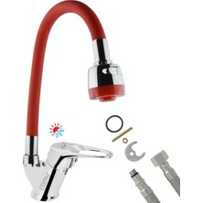 Mix Aç Kapa Sıcak Soğuk Çift Su Girişli Bükülebilir Borulu Mutfak ve Lavabo Musluğu Bataryası