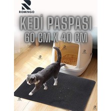 Romingo Kedi Tuvalet Önü Paspası 60X40 cm  Çift Katmanlı Elekli Petek Kum Tutucu Siyah