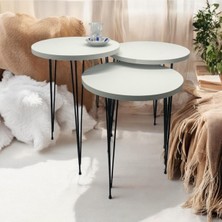 Mobilyacın Zigon Sehpa 3'lü Yuvarlak Model Metal Tel Ayak ( Beyaz )