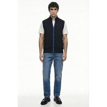 Sementa Yarım Balıkçı Fermuarlı Yünlü Triko Yelek - Siyah - Saks