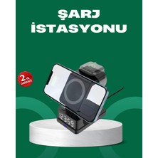 İlk El Grup Ieg™ Dijital Saatli Kablosuz Şarj Istasyonu – 3’ü 1 Arada Apple Uyumlu Hızlı Şarj ve LED