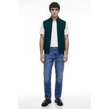 Sementa Yarım Balıkçı Fermuarlı Yünlü Triko Yelek - Yeşil - Lacivert