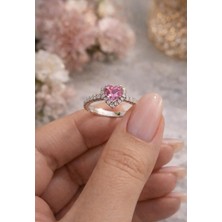 eklektis Kalp Figürlü Pembe Taşlı Zarif Yüzük ( Ayarlanabilir)