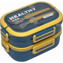 Hype Store Bento 1650ML Lunchbox 2 Katlı 3 Bölmeli Paslanmaz Çelik Sefer Tası Yemek (Lacivert)