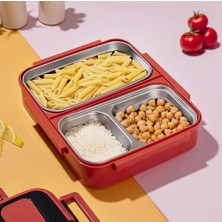 Hype Store 1392-2 Çelik Hazneli 3 Bölmeli Beslenme Lunchbox Sefer Tası - Turuncu