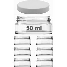 Hype Store 50 ml Şeffaf Krem Cam Kavanoz Plastik Beyaz Kapaklı 6 Adet (50 cc (Krem))