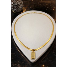 Xtakı Çelik Mini Külçe Altın Kolye - Kadın Çelik Italyan Zincir Kolye - Altın Kaplama Kolye - Külçe Kolye