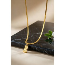 Xtakı Çelik Mini Külçe Altın Kolye - Kadın Çelik Italyan Zincir Kolye - Altın Kaplama Kolye - Külçe Kolye