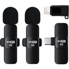 Hype Store Hepa Merz S2 Iphone ve Type-C Uyumlu Kablosuz Ikili Yaka Mikrofonu Youtube Facebook Tiktok Vlog