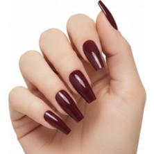 Eda Luxury Beauty 24'lü Koyu Kırmızı Bordo Takma Tırnak Seti Lüks Parlak Extra Uzun Küt Kare Balerin Yapıştırıcılı False Nails Set