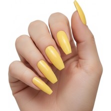 Eda Luxury Beauty 24'lü Sarı Takma Tırnak Seti Lüks Parlak Extra Uzun Küt Kare Balerin Yapıştırıcılı False Nails Set