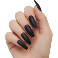 Eda Luxury Beauty 24'lü Siyah Mat Takma Tırnak Seti Lüks Gotik Extra Uzun Küt Kare Balerin Yapıştırıcılı False Nails Set