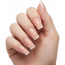 Eda Luxury Beauty 24'lü Doğal Nude Pembe Beyaz Köşeli French Takma Tırnak Seti Lüks Parlak Natürel Uzun Küt Kare Yapıştırıcılı False Nails Set