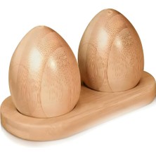 Hype Store Bambu Tuzluk Biberlik Seti, 2'li Yumurta Şeklinde, Ahşap Standlı, Modern Mutfak Aksesuarı