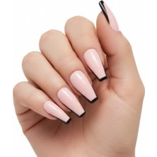 Eda Luxury Beauty 24'lü Nude Pembe Siyah Takma Tırnak Seti Lüks Parlak Extra Uzun Küt Kare Balerin Yapıştırıcılı False Nails Set
