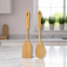 Hype Store Bambu 2'li Servis Seti, Tavalarınız ve Kızarmanız Için Spatula, Servisleriniz Için Büyük Kaşık | 2 A