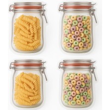 Hype Store Suwors 4'lü Kilitli Saklama Poşeti, Kavanoz Görünümlü | 500 ml | Gıda Saklama, Baharat, Kurabiye, Ma