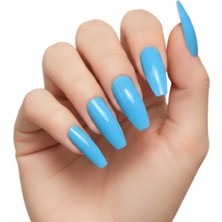 Eda Luxury Beauty 24'lü Mavi Takma Tırnak Seti Lüks Parlak Extra Uzun Küt Kare Balerin Yapıştırıcılı Fake Nails Set