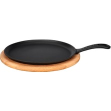 Hype Store Döküm Krep / Pizza / Pancake Tavası, Yuvarlak, Metal Saplı ve Ahşap Altlıklı, 26CM