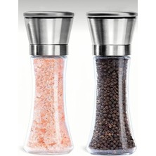 Hype Store Paslanmaz Çelik Kapaklı Cam Gövdeli Baharat Değirmeni Seti 2'li 19 cm