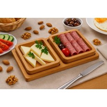 Hype Store Saban Doğal Ahşap Çerezlik ve Kahvaltılık – Tepsili 2 Kaseli Sunum Tabağı T34