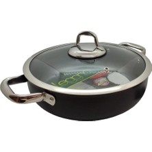 Hype Store Leggno Master Titanium 28CM Sığ Tencere, Çelik Kulp, Özel Çerçeveli Cam Kapak Siyah