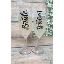 Pekshop Bride-Groom 2 Parçalı Şampanya Kadehi Şeffaf Cam ile Şık Sunum İçin Tasarlandı