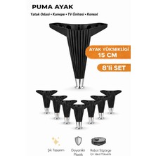 İmt Aksesuar Puma 15 cm Siyah-Krom (8 Adet) Mobilya Kanepe Tv Ünitesi Konsol Dolap Komidin Ayağı
