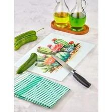 Delixa Kaktüs Desenli Temperli Cam Kesme Tahtası, Mutfak Için, Hijyenik ve Dayanıklı