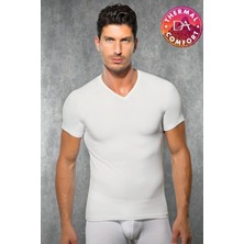 DOREANSE Erkek V Yaka Kısa Kol Ekru Thermal T-Shirt Konforlu Yazlık İç Giyim