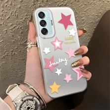 HONTINGA Samsung Galaxy M15 ile Uyumlu Kılıfı Silikon Kenar Sert Arka Düşüme Önleyici Basitlik Anti Düşme Kamera Korumali Renkli Yıldızlar Desen Telefon Kılıfı Kadın ve Erkek Için Uygundur K1-0707