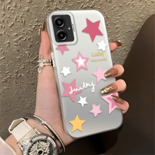 HONTINGA Samsung Galaxy A06 ile Uyumlu Kılıfı Silikon Kenar Sert Arka Düşüme Önleyici Basitlik Anti Düşme Kamera Korumali Renkli Yıldızlar Desen Telefon Kılıfı Kadın ve Erkek Için Uygundur K1-0707