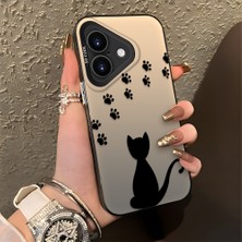 HONTINGA iPhone 16 ile Uyumlu Kılıfı Silikon Kenar Sert Arka Düşüme Önleyici Basitlik Anti Düşme Kamera Korumali Kedi Desen Telefon Kılıfı Kadın ve Erkek Için Uygundur K1-0711