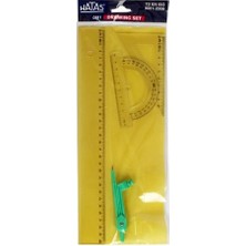 Hatas 00814 Pergelli Çizim Takımı 4 Parça Renkli Gönye İletki Cetvel Ölçülerle