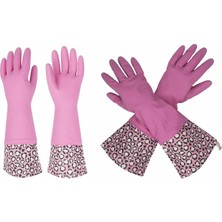 Delixa Glovely Hands Ev Temizlik Eldiveni Lateks Ekstra Uzun Kollu Desenli Mutfak Banyo Temizliği Çeyiz Içi