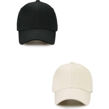 Elif İç Giyim Unisex Ayarlanabilir Bej ve Siyah Spor Basic Kep Şapka 2'li Set
