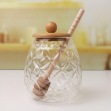 Hepta Collection Bambu Kapaklı Cam Bal Kavanozu – 350ML | Kaşıklı & Şık Sunum Kavanozu | Doğal Ahşap Kapaklı Cam Bal