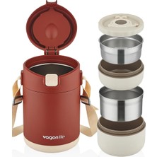 Hepta Collection Çelik Yemek Termosu Isı Yalıtımlı 2 Kaseli 1.8lt Sızdırmaz Vakumlu Kap Taşıma Askılı -FF10081