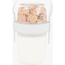 Hepta Collection 650 ml Take-Go Kaşıklı Hazneli Meyveli Müsli Kabı Piknik Iş Yoğurt Süt Bardağı Kapaklı ve Kaşıklı Ka