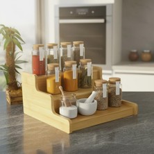 Hepta Collection 3 Katlı Doğal Bambu Baharatlık Rafı | Çok Amaçlı Mutfak ve Banyo Düzenleyici | Merdiven Tipi Tezgah