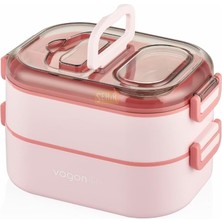 Hepta Collection 1000 ml Iki Kat Üç Bölme Paslanmaz Çelik Bento Lunch Box Yeni Nesil Sefer Tası-Sos Kaseli Model-Fflb