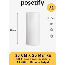 Poşetify 25cm x 25 m Balonlu Naylon Patpat | 1. sınıf | 3 Katlı | 6,25 m2 | 35 gr/m² | Kalın Paketleme Rulosu