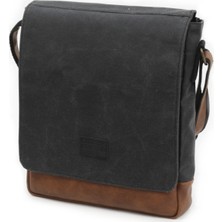 Old Cotton Cargo 7112 Postacı Omuz Çantası Bayan ve Erkek için Çapraz Su Geçirmez Mumlu Kanvas Çok Bölmeli Gözlü Okul Tablet Çanta - Siyah Kahverengi